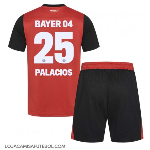 Camisa de Futebol Bayer Leverkusen Exequiel Palacios #25 Equipamento Principal Infantil 2024-25 Manga Curta (+ Calças curtas)